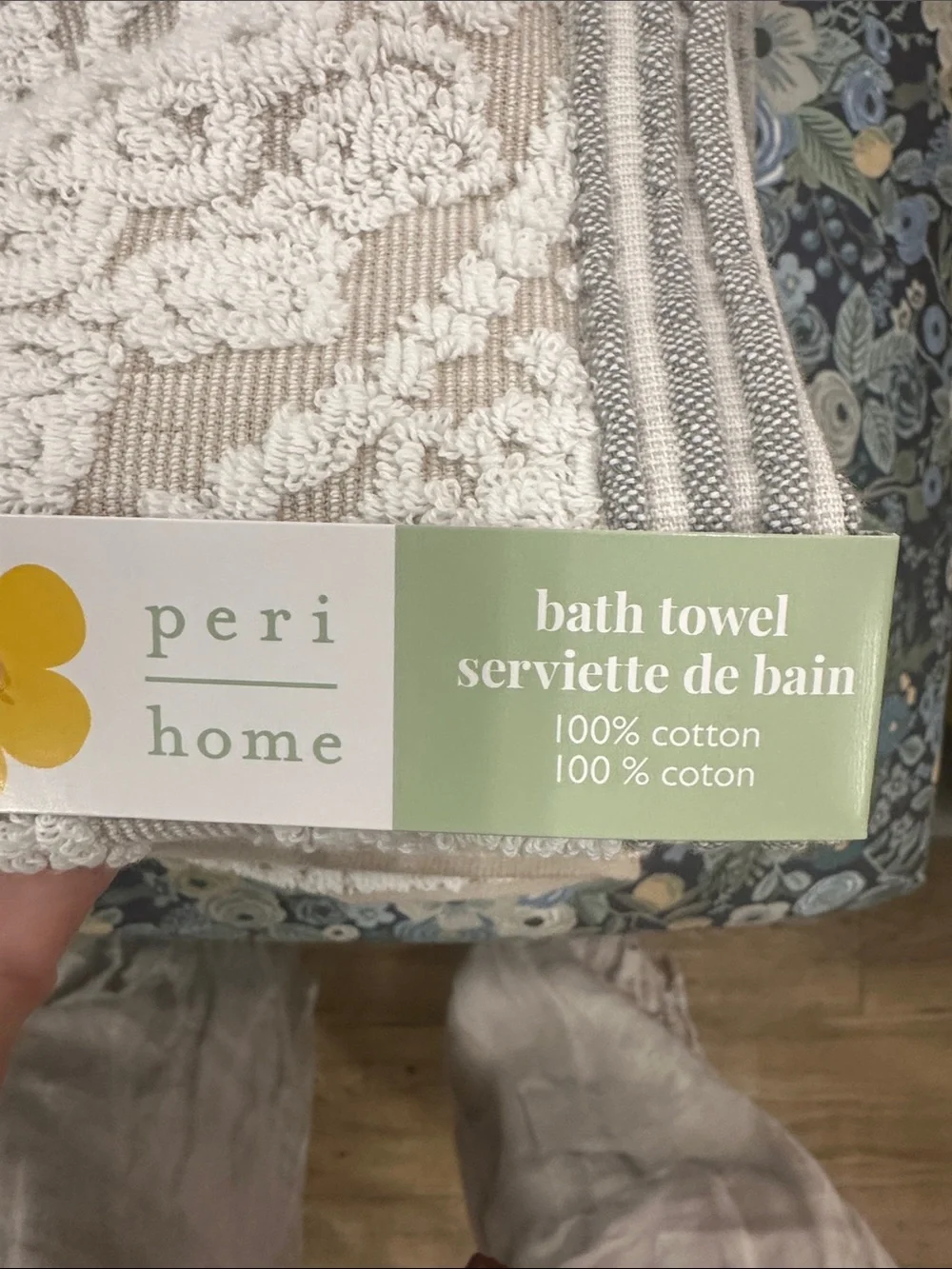 4pc PERI HOME Scroll Pattern 100% Cotton Bath Towel Set - Linen